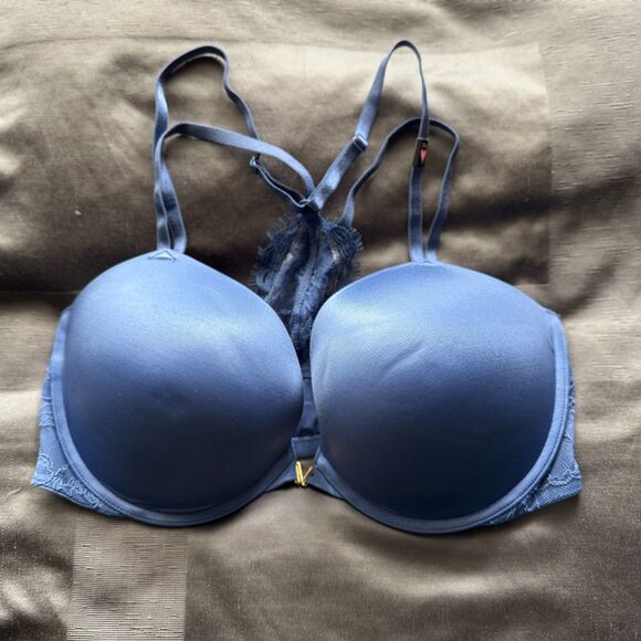 NWT VICTORIA'S SECRET Blue Very Sexy Lacy Strappy Racerback Push Up Bra 38DD - Picture 1 of 4